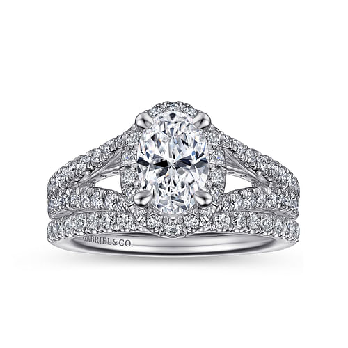 14K White Gold Oval Halo Diamond Engagement Ring