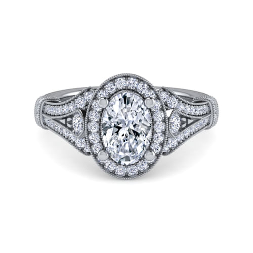 14K White Gold Oval Halo Diamond Engagement Ring