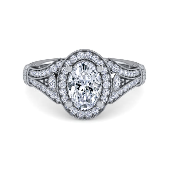 Gabriel - 14K White Gold Oval Halo Diamond Engagement Ring