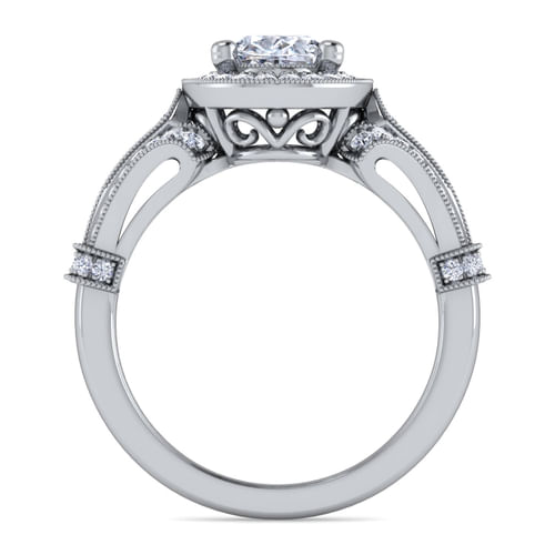 14K White Gold Oval Halo Diamond Engagement Ring