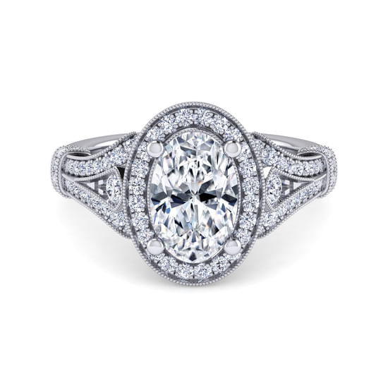 Gabriel - 14K White Gold Oval Halo Diamond Engagement Ring