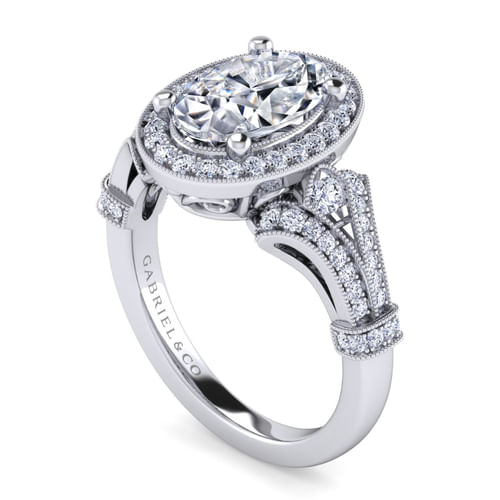 14K White Gold Oval Halo Diamond Engagement Ring