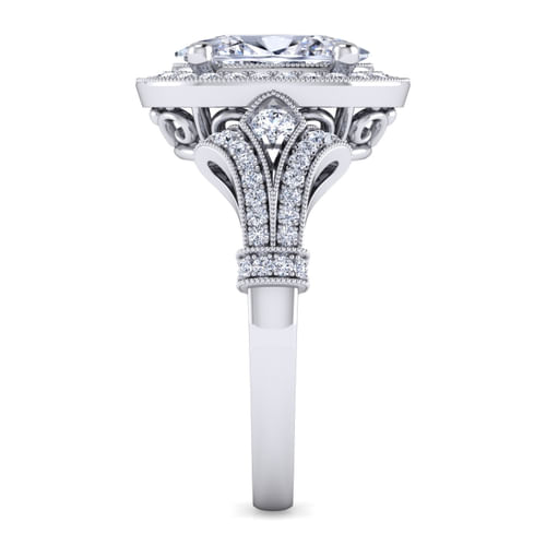 14K White Gold Oval Halo Diamond Engagement Ring