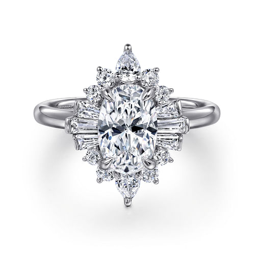 14K White Gold Oval Halo Diamond Engagement Ring