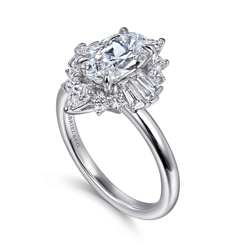 14K White Gold Oval Halo Diamond Engagement Ring