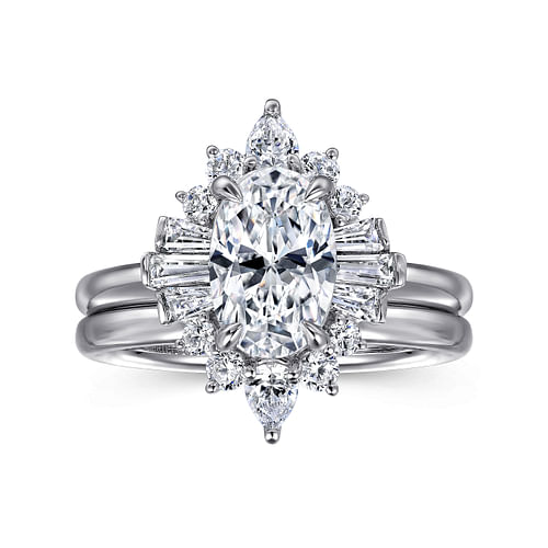 14K White Gold Oval Halo Diamond Engagement Ring