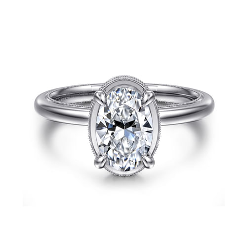 14K White Gold Oval Halo Diamond Engagement Ring