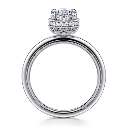 14K White Gold Oval Halo Diamond Engagement Ring
