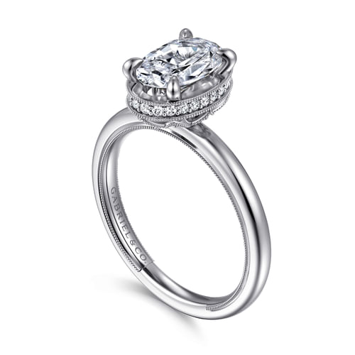 14K White Gold Oval Halo Diamond Engagement Ring