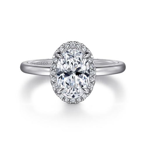 14K White Gold Oval Halo Diamond Engagement Ring