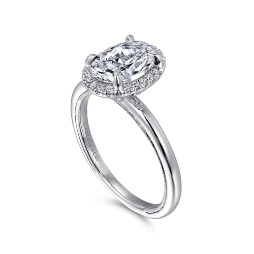 14K White Gold Oval Halo Diamond Engagement Ring