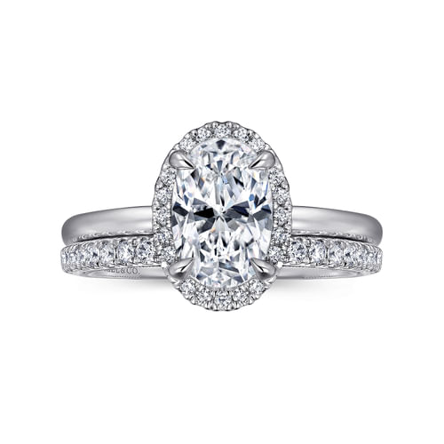 14K White Gold Oval Halo Diamond Engagement Ring
