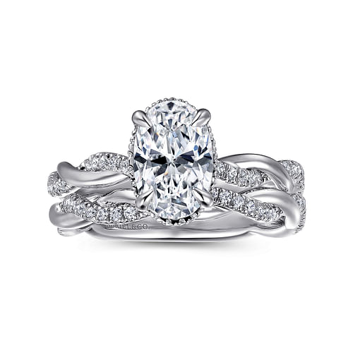 14K White Gold Oval Halo Diamond Engagement Ring