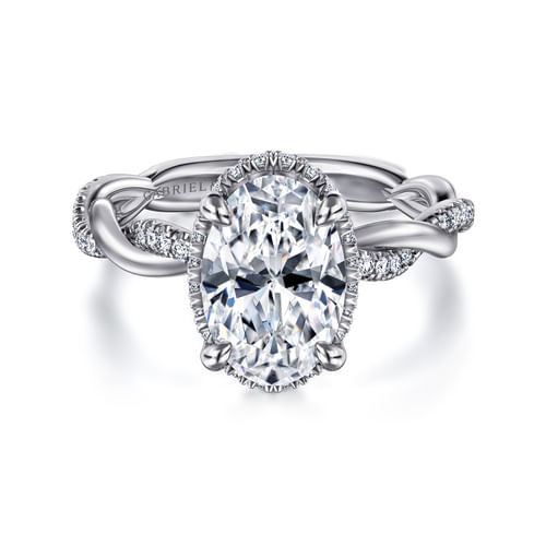 14K White Gold Oval Halo Diamond Engagement Ring