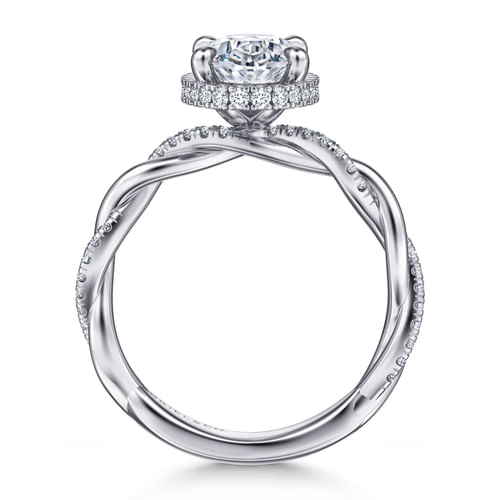14K White Gold Oval Halo Diamond Engagement Ring