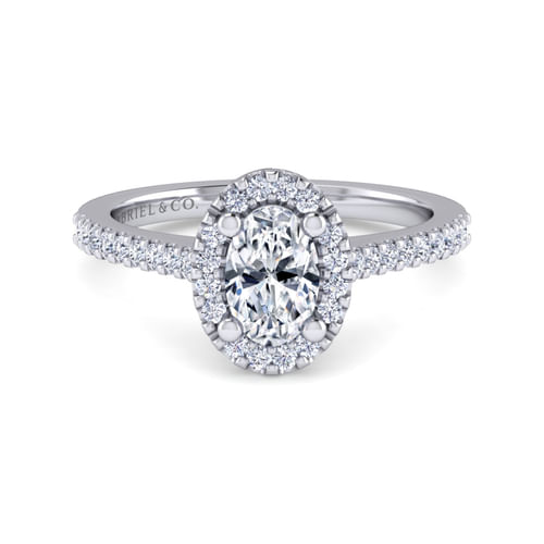 14K White Gold Oval Halo Diamond Engagement Ring