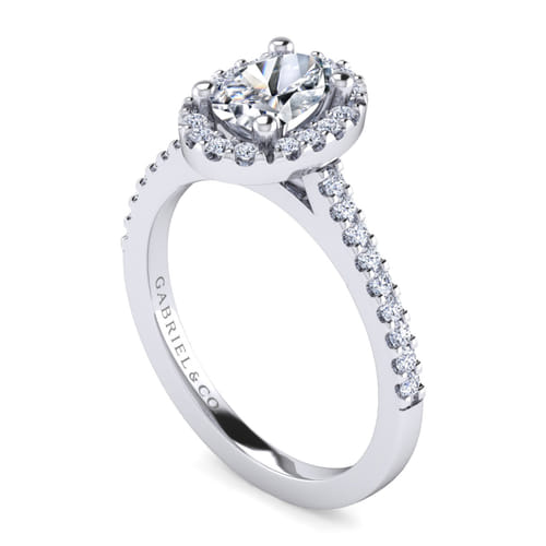 14K White Gold Oval Halo Diamond Engagement Ring