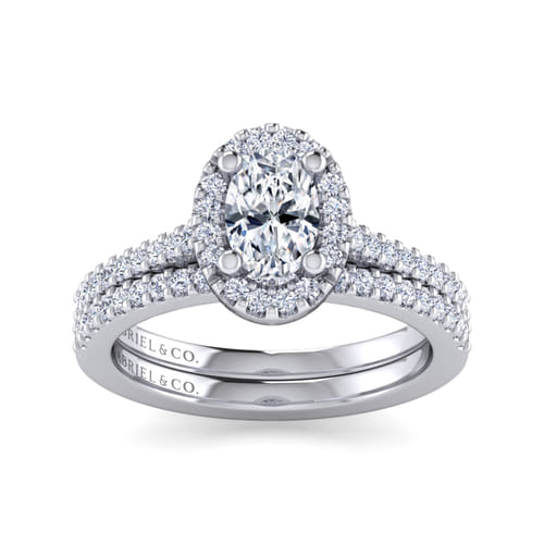 14K White Gold Oval Halo Diamond Engagement Ring