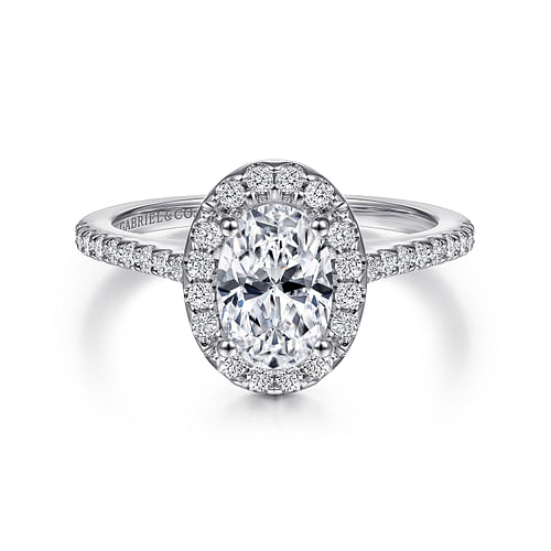 14K White Gold Oval Halo Diamond Engagement Ring