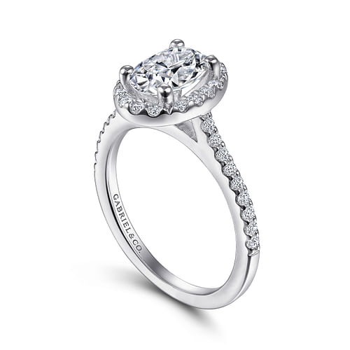 14K White Gold Oval Halo Diamond Engagement Ring