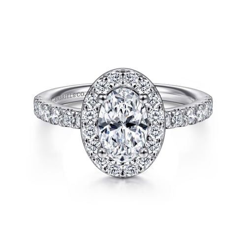 14K White Gold Oval Halo Diamond Engagement Ring