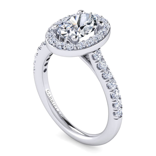 14K White Gold Oval Halo Diamond Engagement Ring