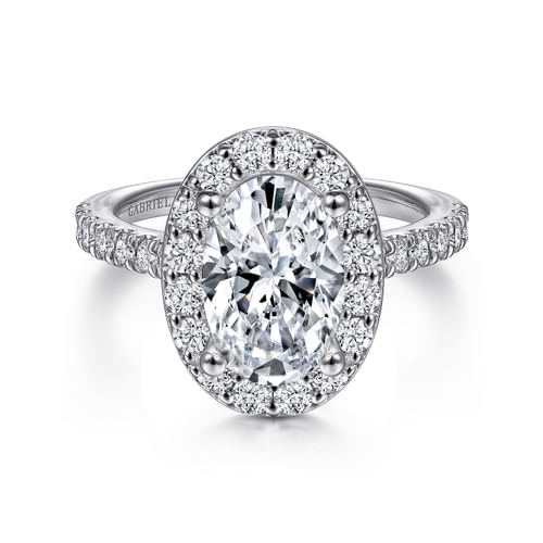 14K White Gold Oval Halo Diamond Engagement Ring