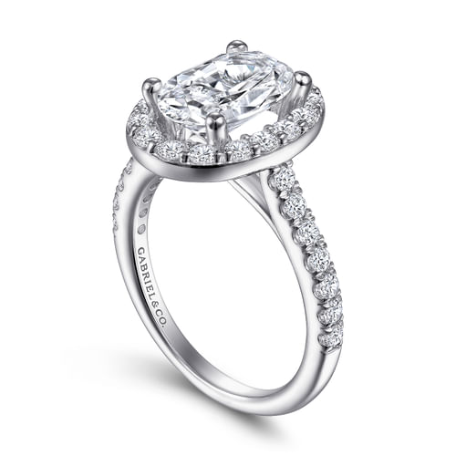 14K White Gold Oval Halo Diamond Engagement Ring