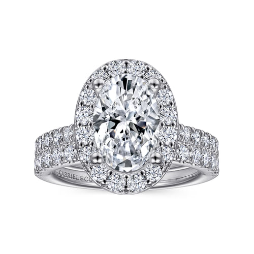 14K White Gold Oval Halo Diamond Engagement Ring