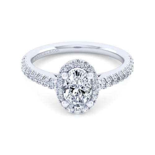 14K White Gold Oval Halo Diamond Engagement Ring