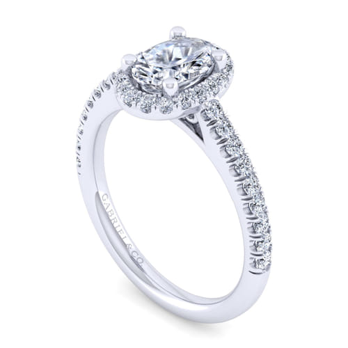 14K White Gold Oval Halo Diamond Engagement Ring