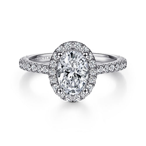 14K White Gold Oval Halo Diamond Engagement Ring