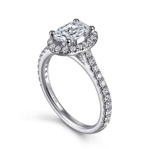 14K White Gold Oval Halo Diamond Engagement Ring