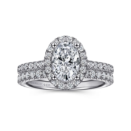 14K White Gold Oval Halo Diamond Engagement Ring