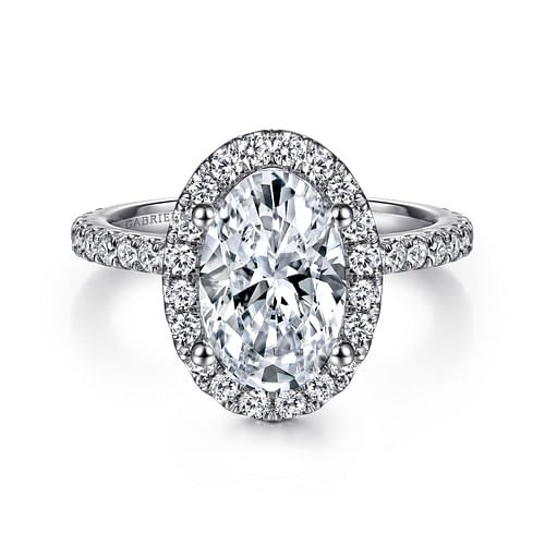 14K White Gold Oval Halo Diamond Engagement Ring