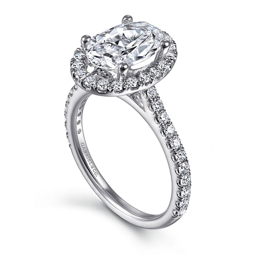 14K White Gold Oval Halo Diamond Engagement Ring