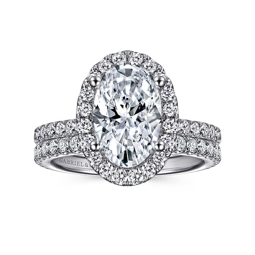 14K White Gold Oval Halo Diamond Engagement Ring