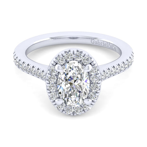 14K White Gold Oval Halo Diamond Engagement Ring