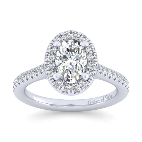 14K White Gold Oval Halo Diamond Engagement Ring