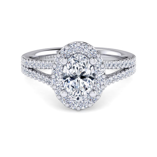 14K White Gold Oval Halo Diamond Engagement Ring
