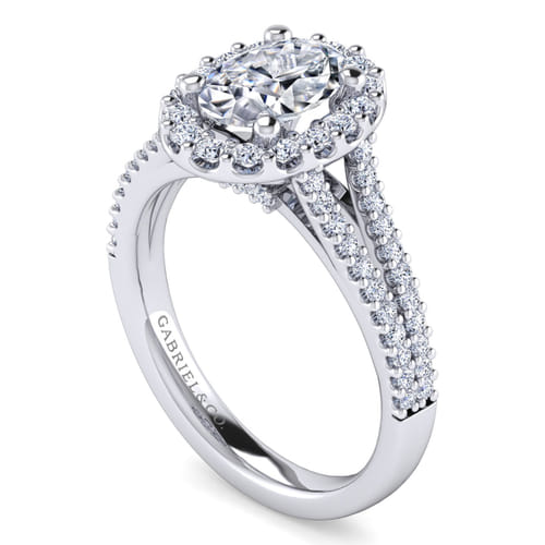 14K White Gold Oval Halo Diamond Engagement Ring