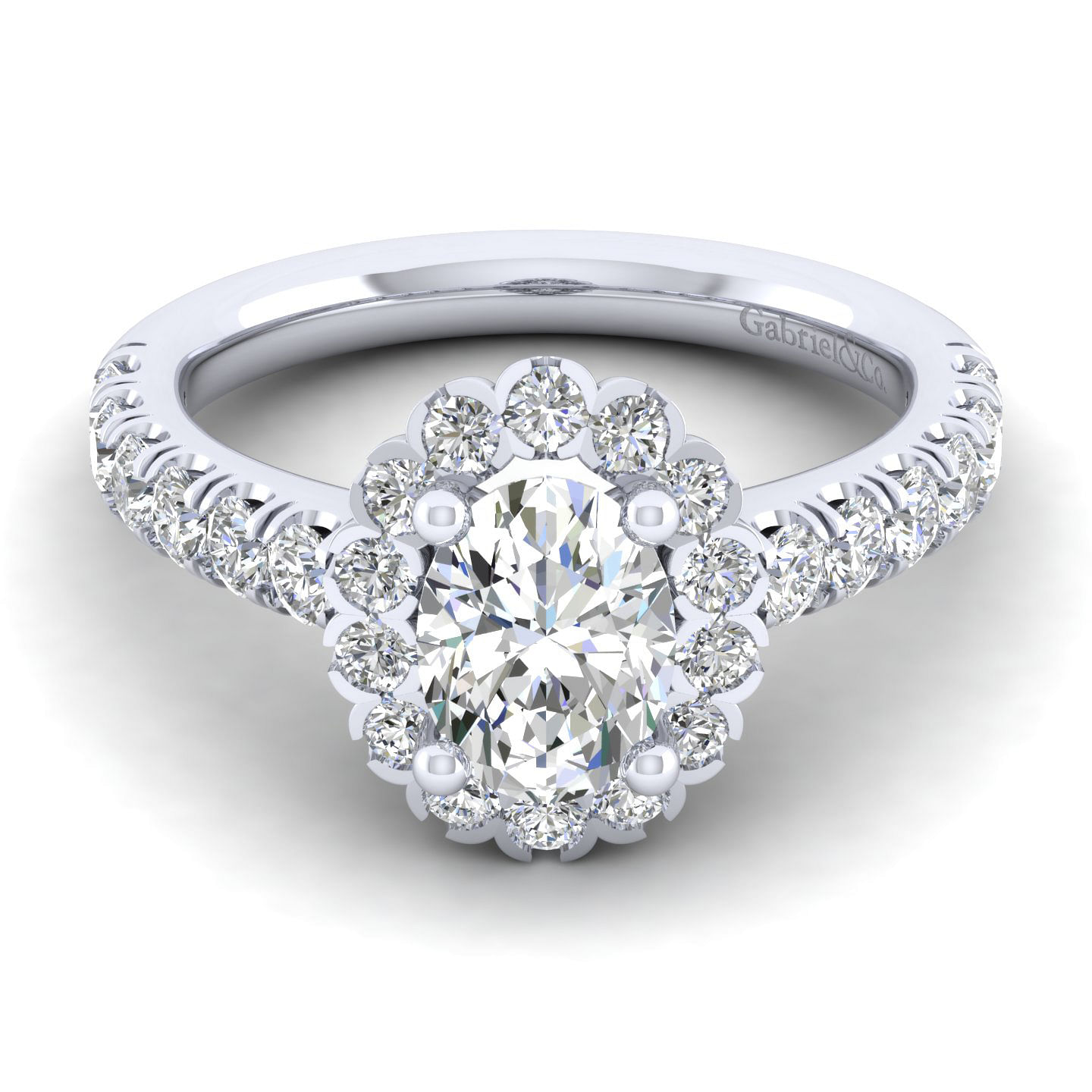 14K White Gold Oval Halo Diamond Engagement Ring