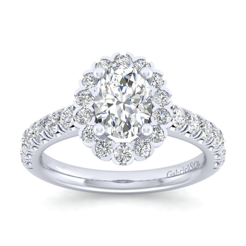14K White Gold Oval Halo Diamond Engagement Ring