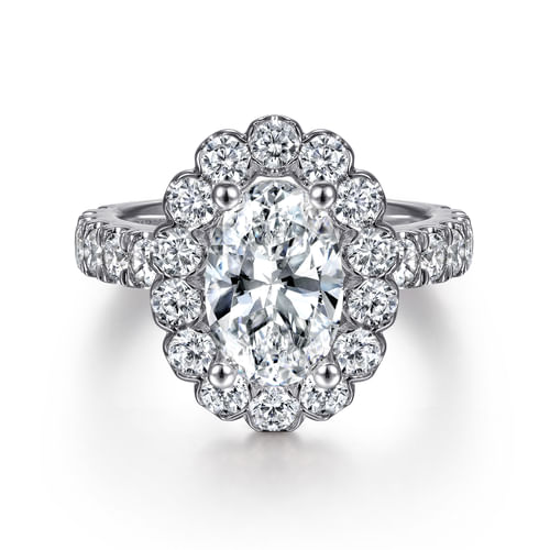 14K White Gold Oval Halo Diamond Engagement Ring