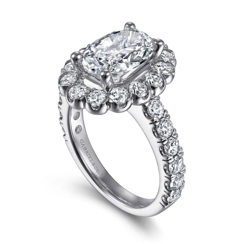 14K White Gold Oval Halo Diamond Engagement Ring