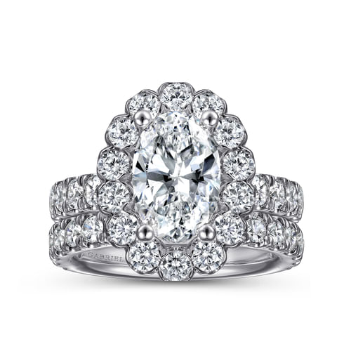 14K White Gold Oval Halo Diamond Engagement Ring