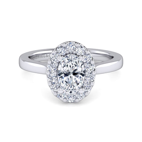 14K White Gold Oval Halo Diamond Engagement Ring