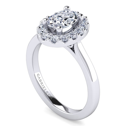 14K White Gold Oval Halo Diamond Engagement Ring