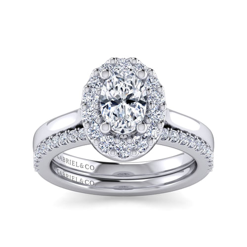 14K White Gold Oval Halo Diamond Engagement Ring