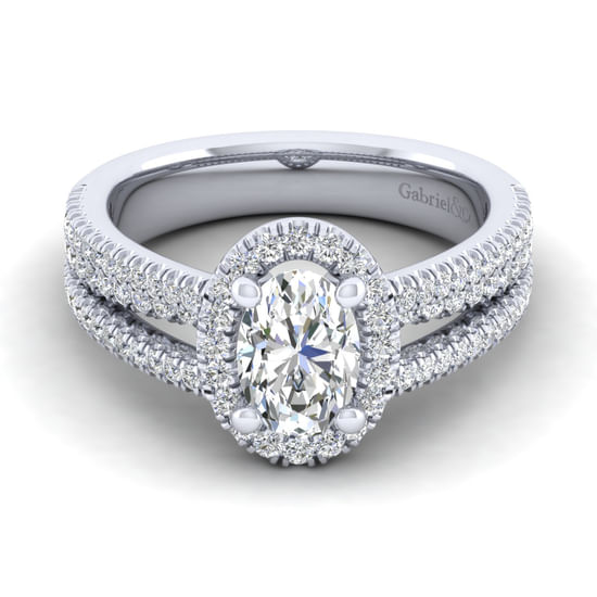 Gabriel - 14K White Gold Oval Halo Diamond Engagement Ring